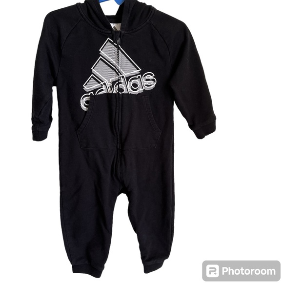 adidas Other - Adidas Zip One Piece Hoodie Black White Size 18 Months GUC
